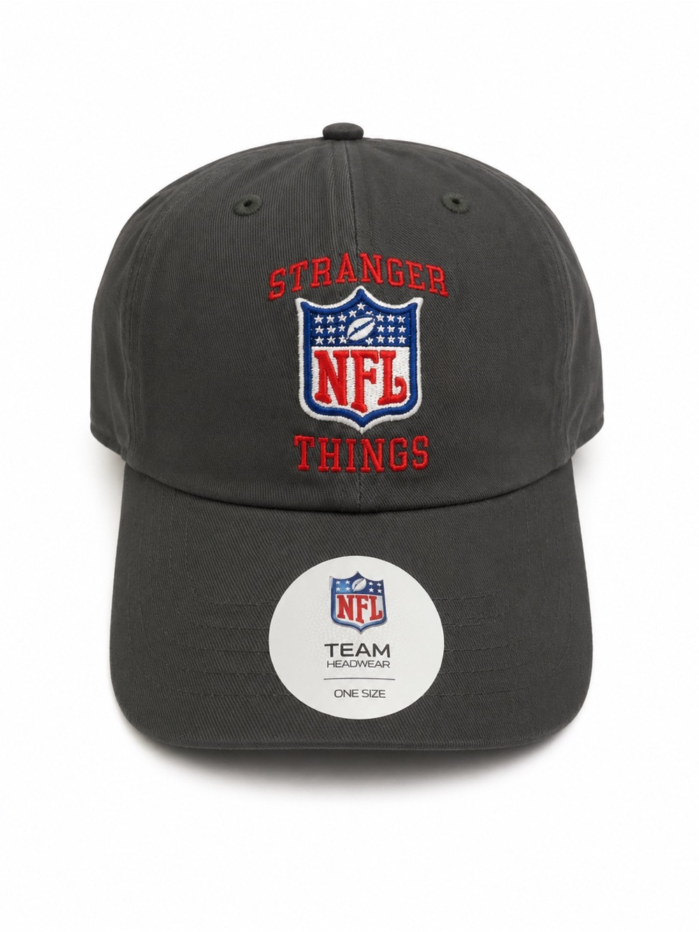 NFL Stranger Things Embroidered Black Cap with Red & Blue Logo